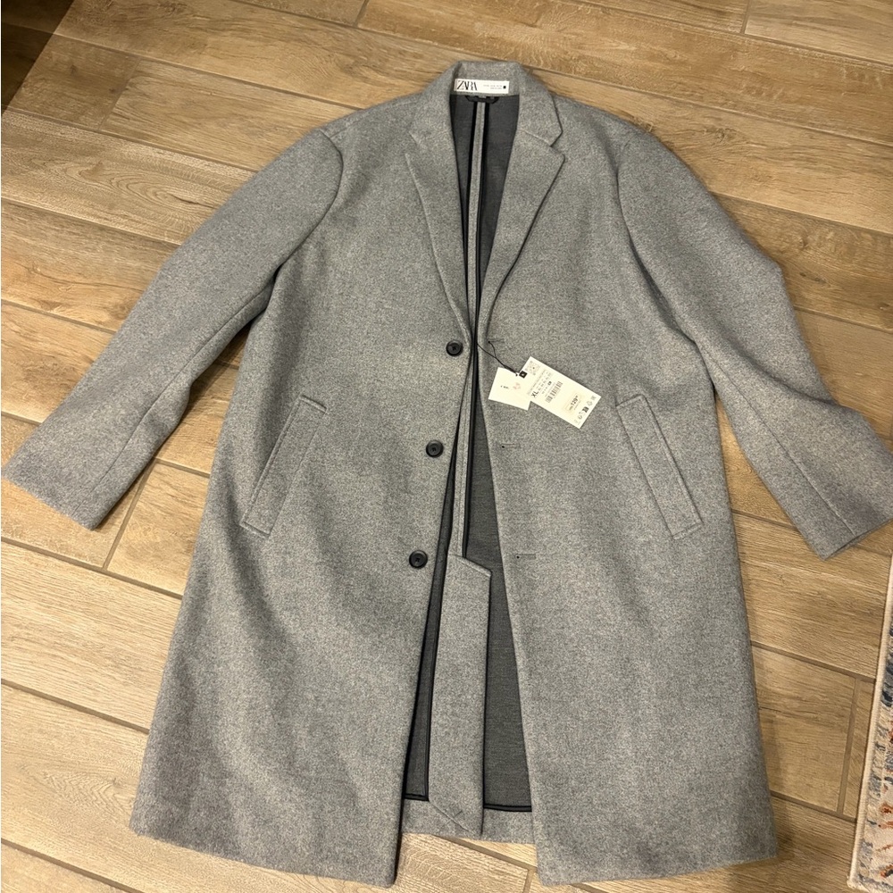 Zara Men Gray Single Breasted 4 way Coat XL new with tags